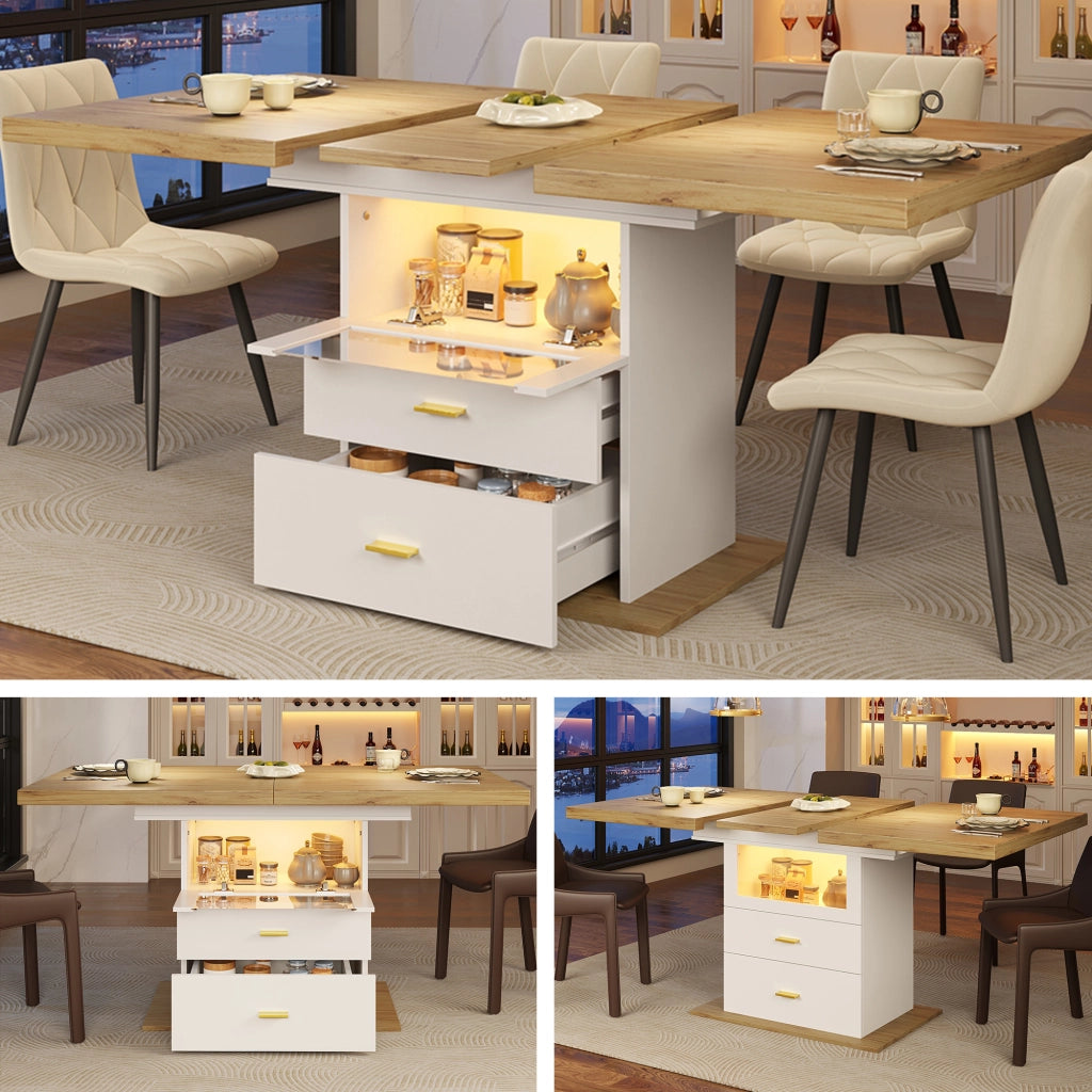 TAVOLO Allungabile 110-140x80x75 cm MDF Bianco con LED e controllo App