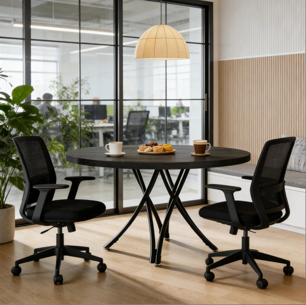 Tavolo da pranzo rotondo ULEVR ?120 cm nero per 4-6 persone, con gambe a croce
