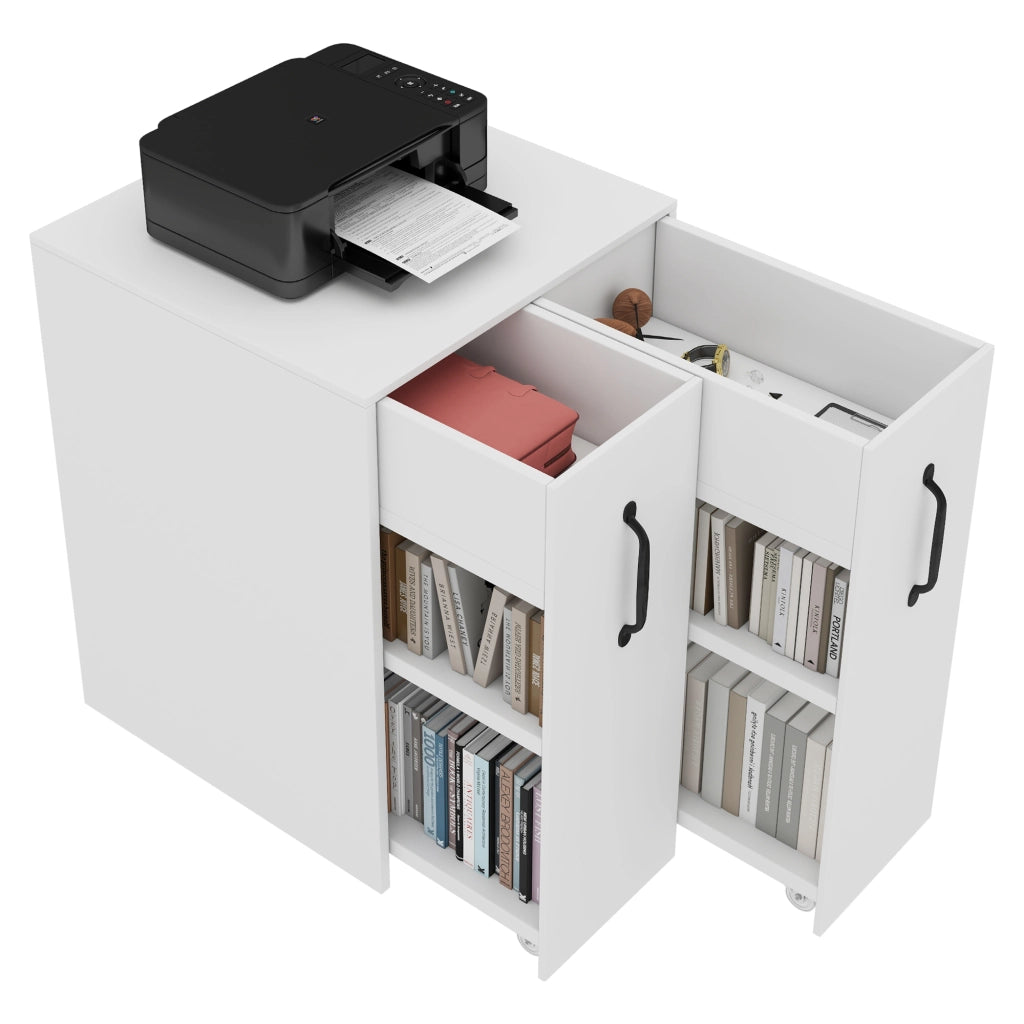 Libreria con Ruote e Cassetti ¨C MINIMAL ¨C Legno, Ripiani, 52x50x75 cm