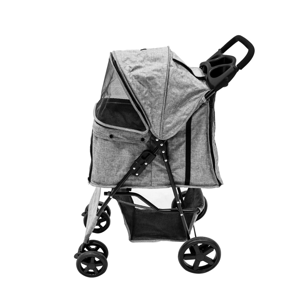 Passeggino per animali Grigio con Borsa Organizer Pieghevole da Viaggio per Cani