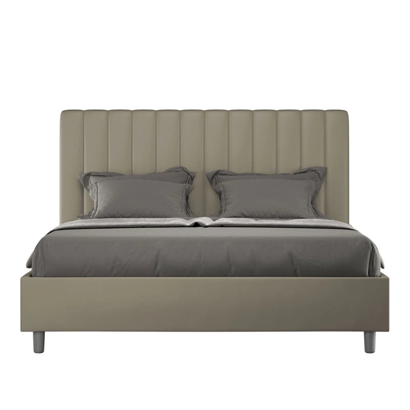 Letto imbottito Letto Matrimoniale alla Francese 150x190 cm Agueda - Similpelle,Cappuccino,Con rete