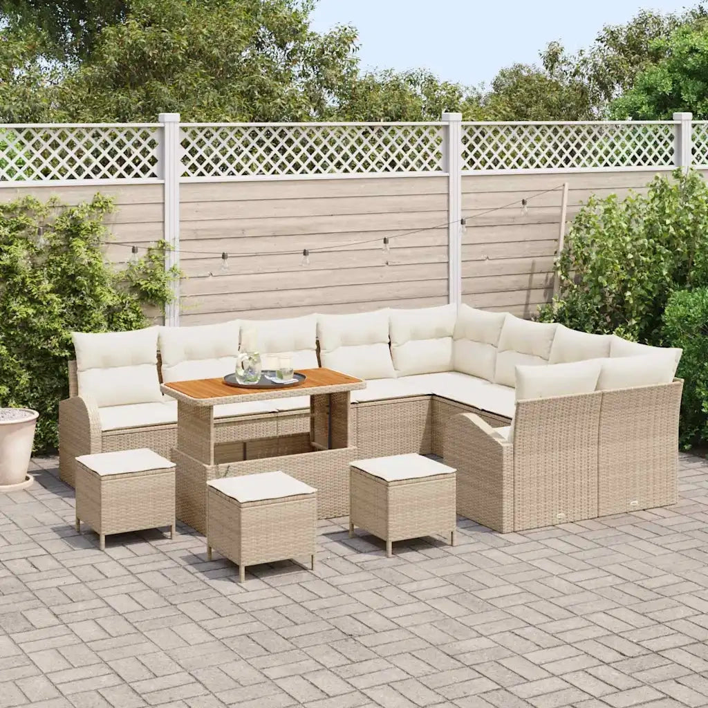 Set Divano da Giardino con cuscino 13 pcs Beige e Crema