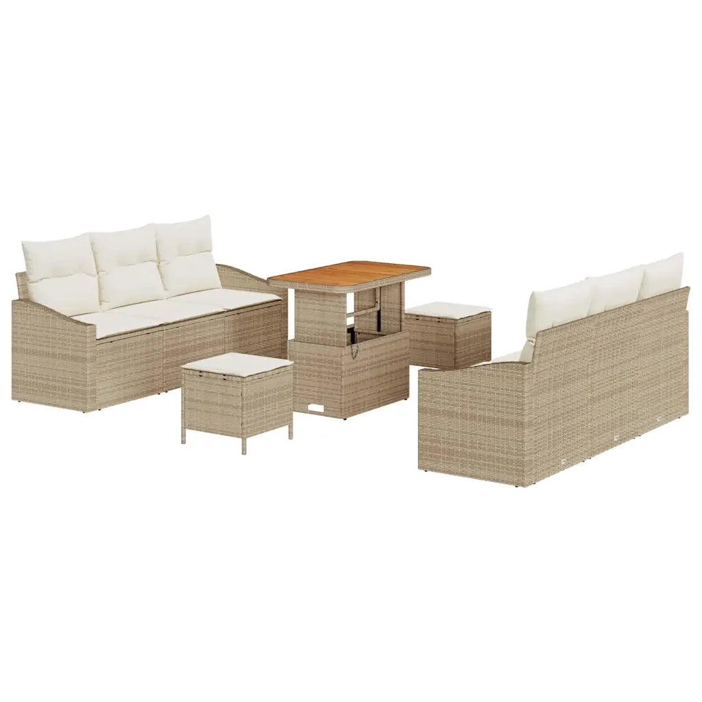 Set Divano da Giardino con cuscino 9 pcs Beige e Crema