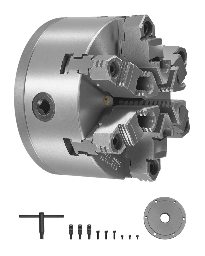Mandrino per Tornio a 6 Griffe K13-160A D1-4 Autocentrante Diametro 160 mm in Ghisa HT300 Robusto per Officina e Fai da Te