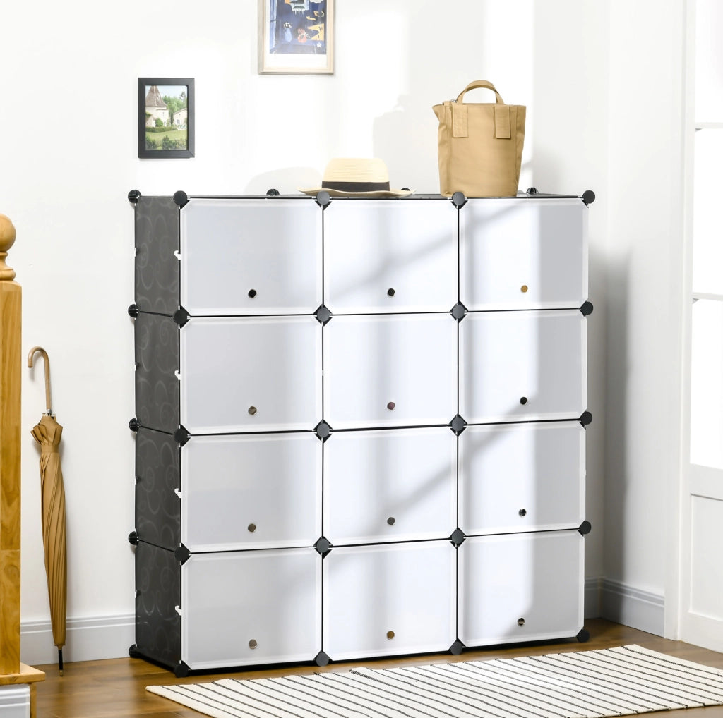 Scarpiera modulare 125x32x125 cm nera e bianca - 12 cubi