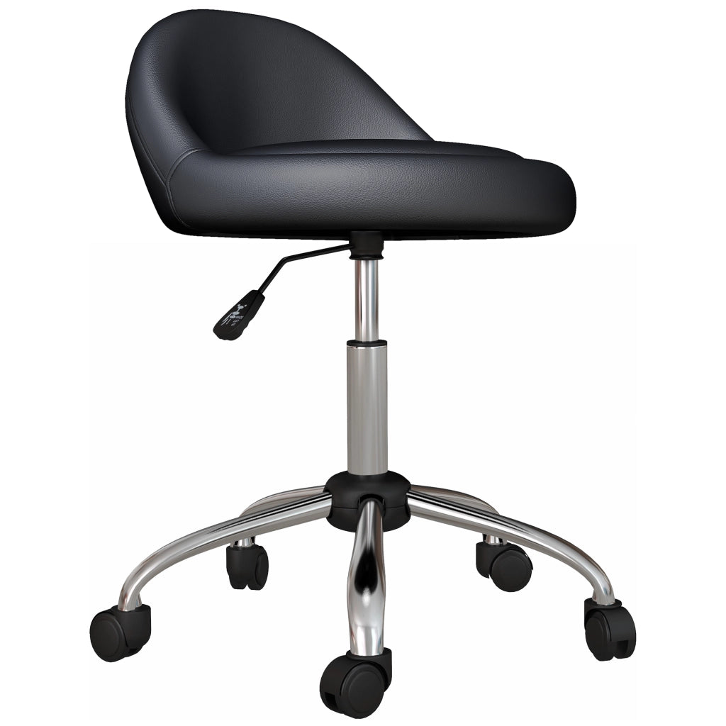 Sgabello con Ruote ¨C Minimal ¨C Nero, Finta Pelle PU, Altezza Regolabile