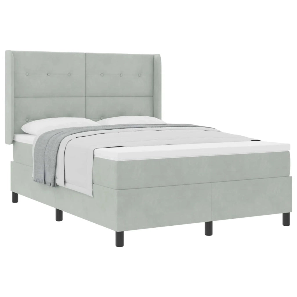 Letto a molle con materasso Grigio chiaro 140 x 190 cm Velluto