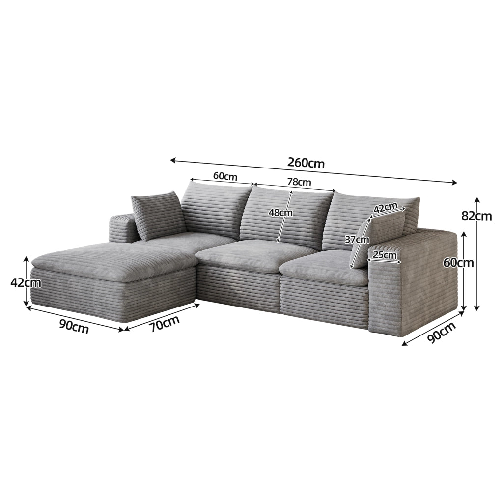 Divano modulare in tessuto grigio con supporto in schiuma e design componibile