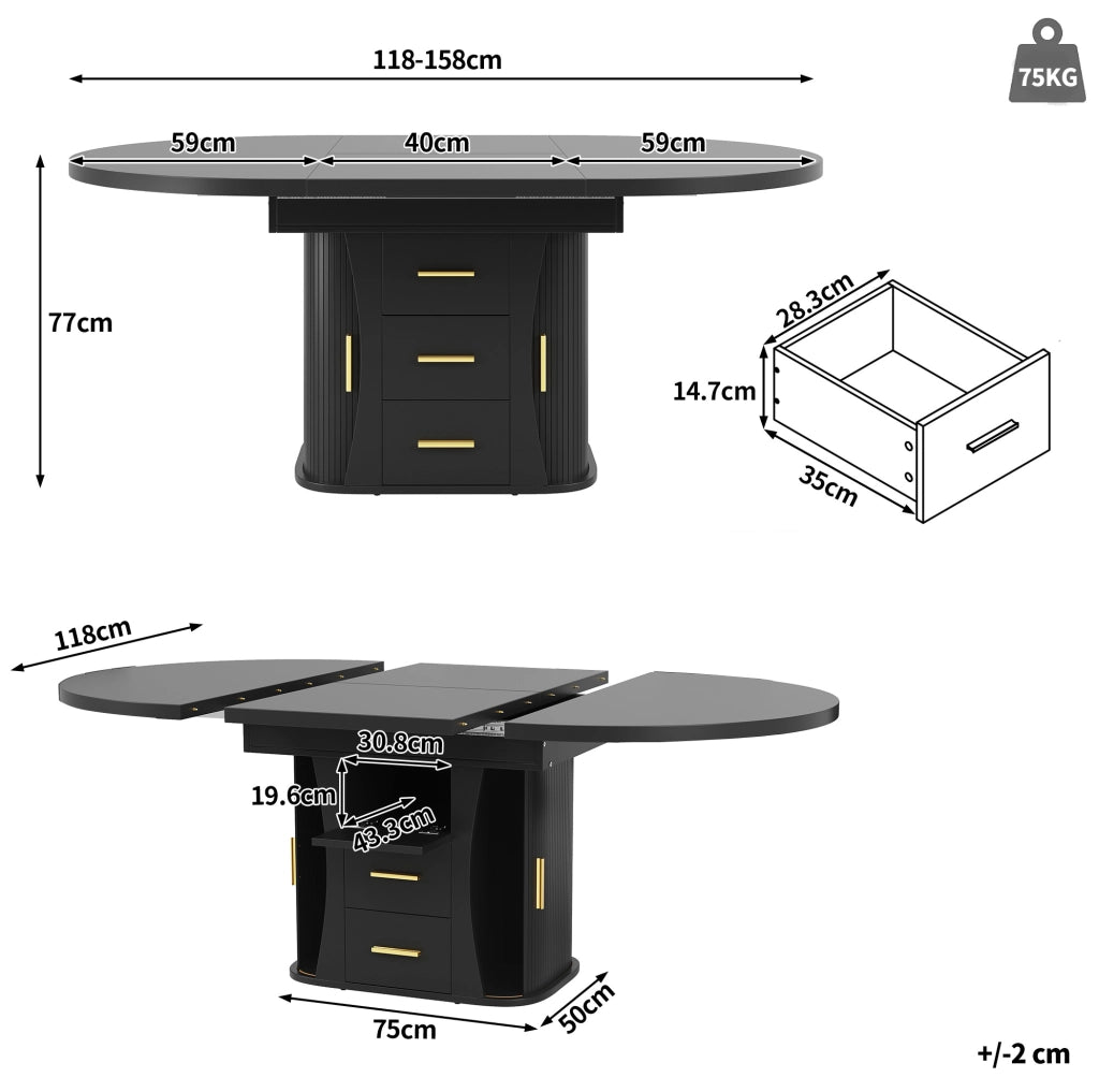 TAVOLO allungabile 118-158 cm MDF nero