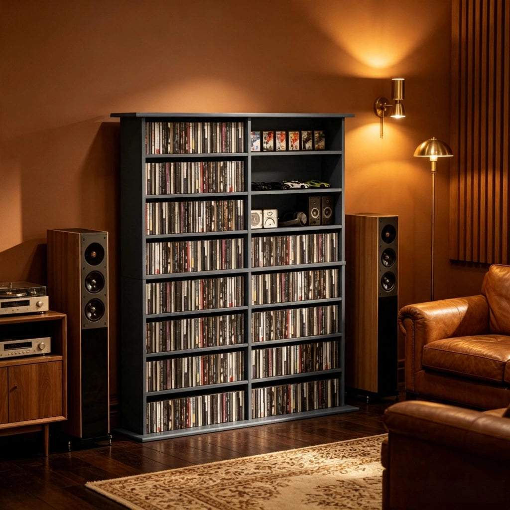Mobile porta CD e DVD con ripiani regolabili per 720 CD e 396 Blu-ray in pannello di particelle grigio
