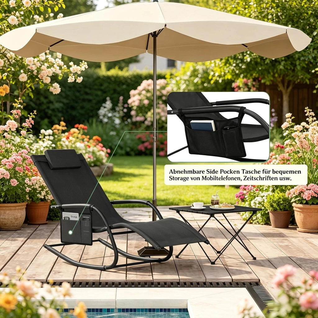 SEDIA A DONDOLO 152x83x62 cm Metallo e poliestere Nero