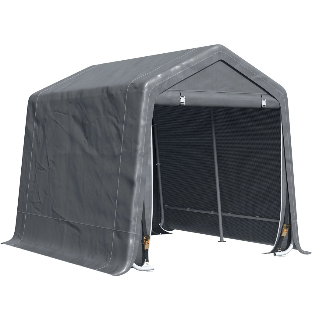 Tendone Garage per Auto Attrezzi 280x240x240 cm in Metallo e Tessuto Polietilene Grigio