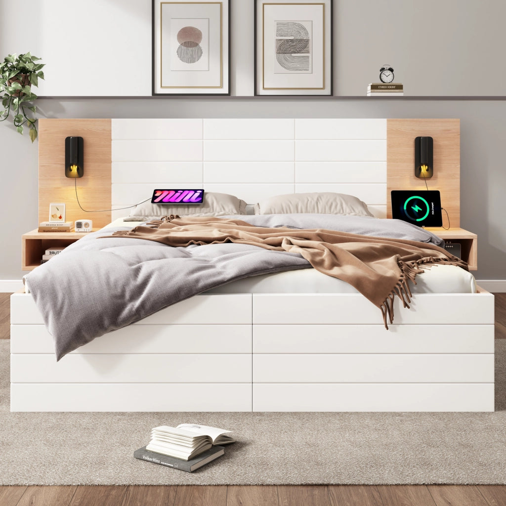 Letto matrimoniale 140x200 cm con due cassetti e materasso