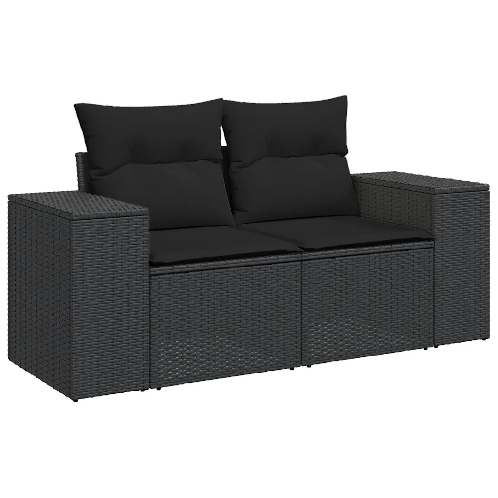 Divano da giardino con cuscini 2 posti nero in polyrattan 365992
