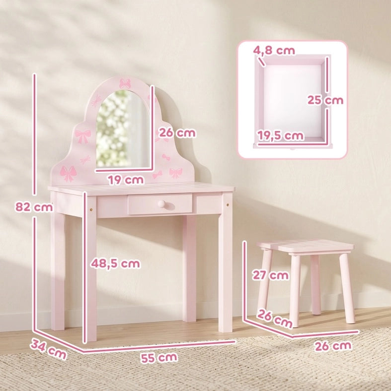 Toeletta per bambini 55x34x82 cm in legno ingegnerizzato rosa 2 in 1 –