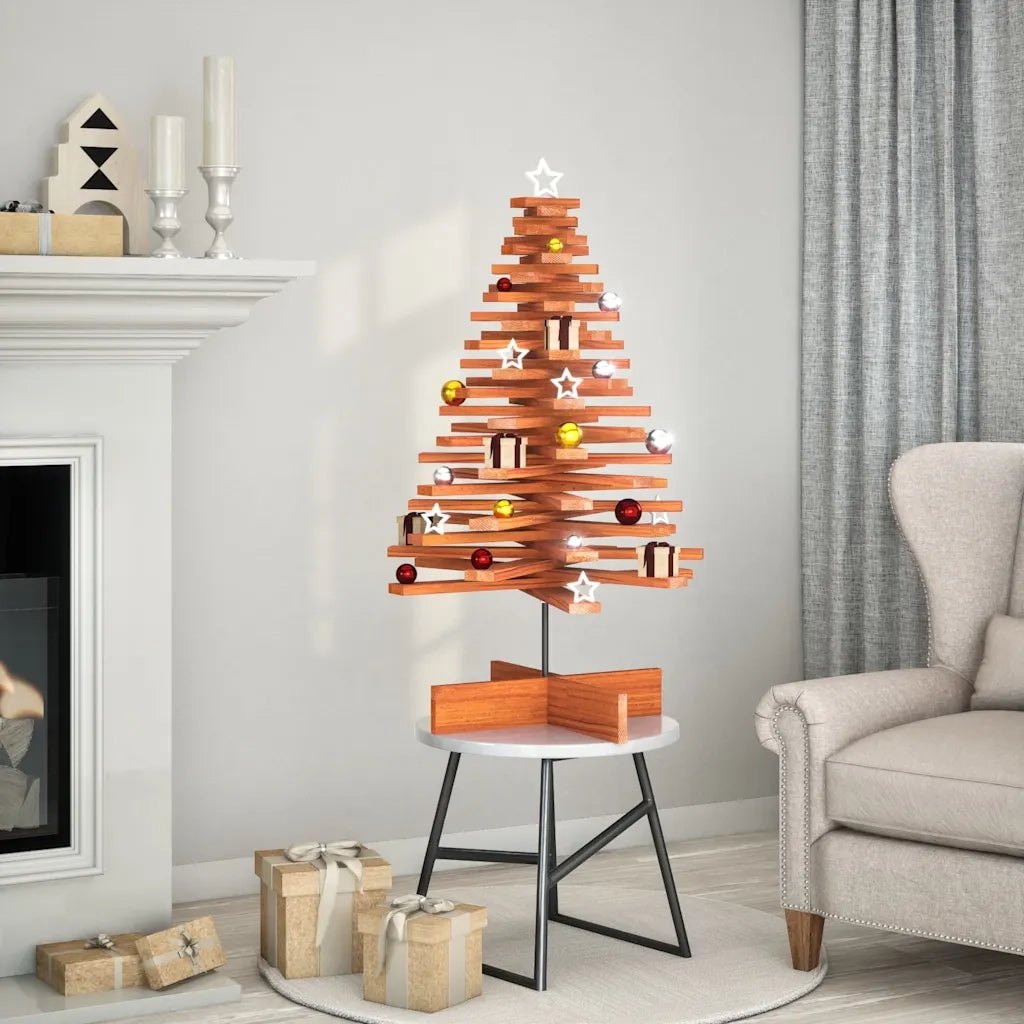 Albero di Natale | Decorazioni natalizie Marrone Cera 100 cm in Legno Massello di Pino