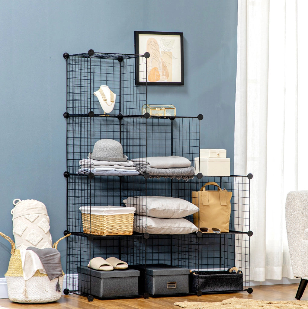 Scaffale modulare a cubi in metallo nero con 6 vani