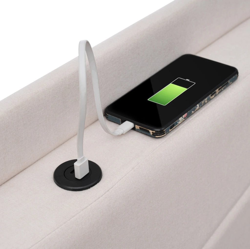 Letto singolo 90x200 con contenitore, testiera con USB e USB-C