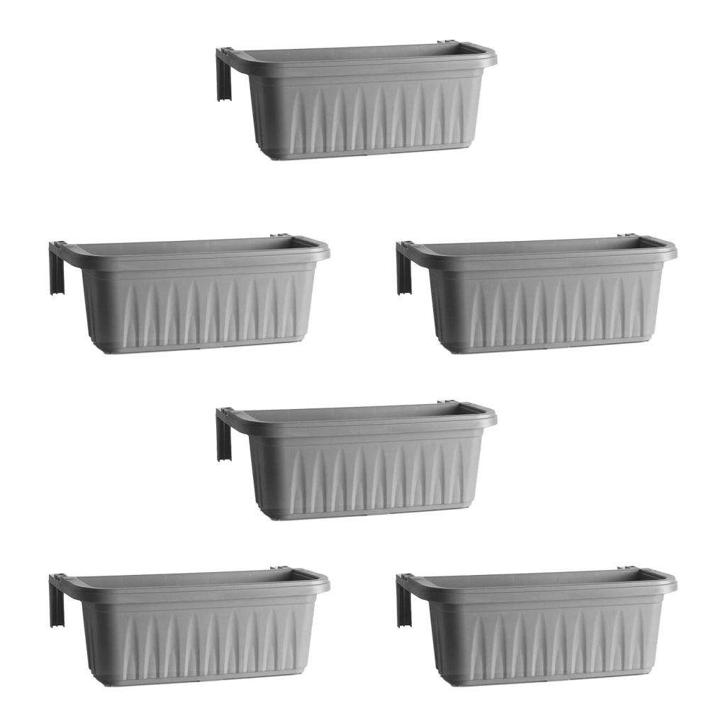 Rondine 50 - set di 6 balconiere da 50cm con agganci regolabili e riserva d'acqua Grigio