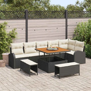 Set Divano da Giardino con cuscino 9 pcs Nero e Crema