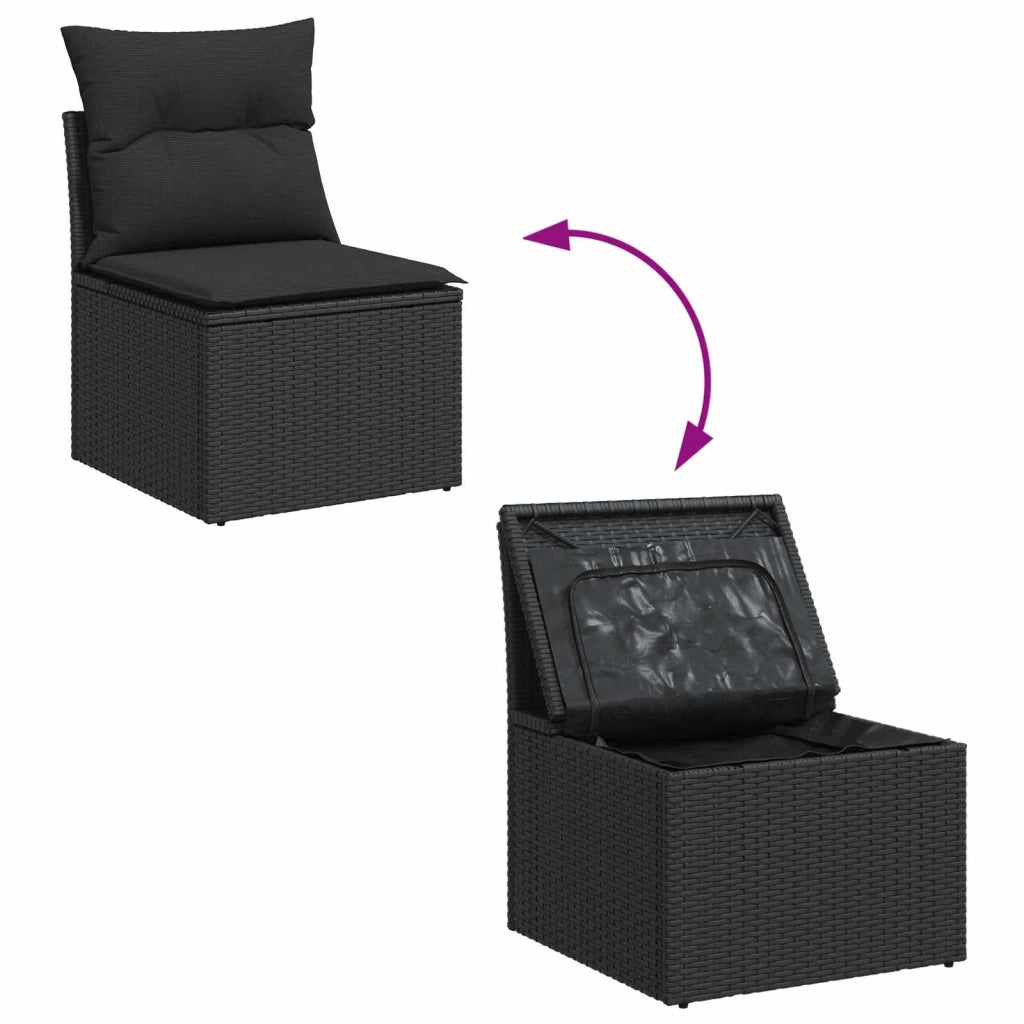 Set Divano da Giardino con cuscino 14 pcs Nero polyrattan