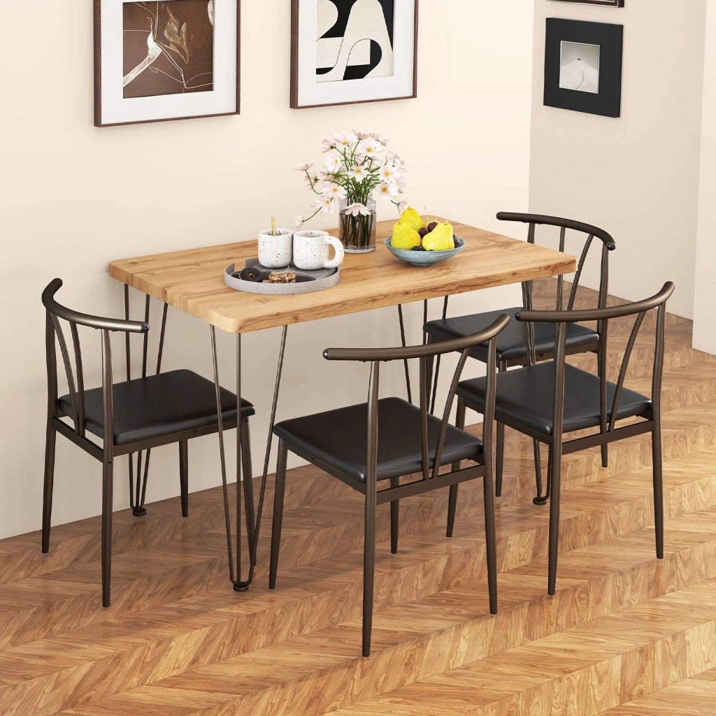 Set pranzo 5 pz tavolo cucina rettangolare industriale 4 sedie senza braccioli, Set seduta imbottita schienale raggiera mobili salvaspazio sala pranzo soggiorno