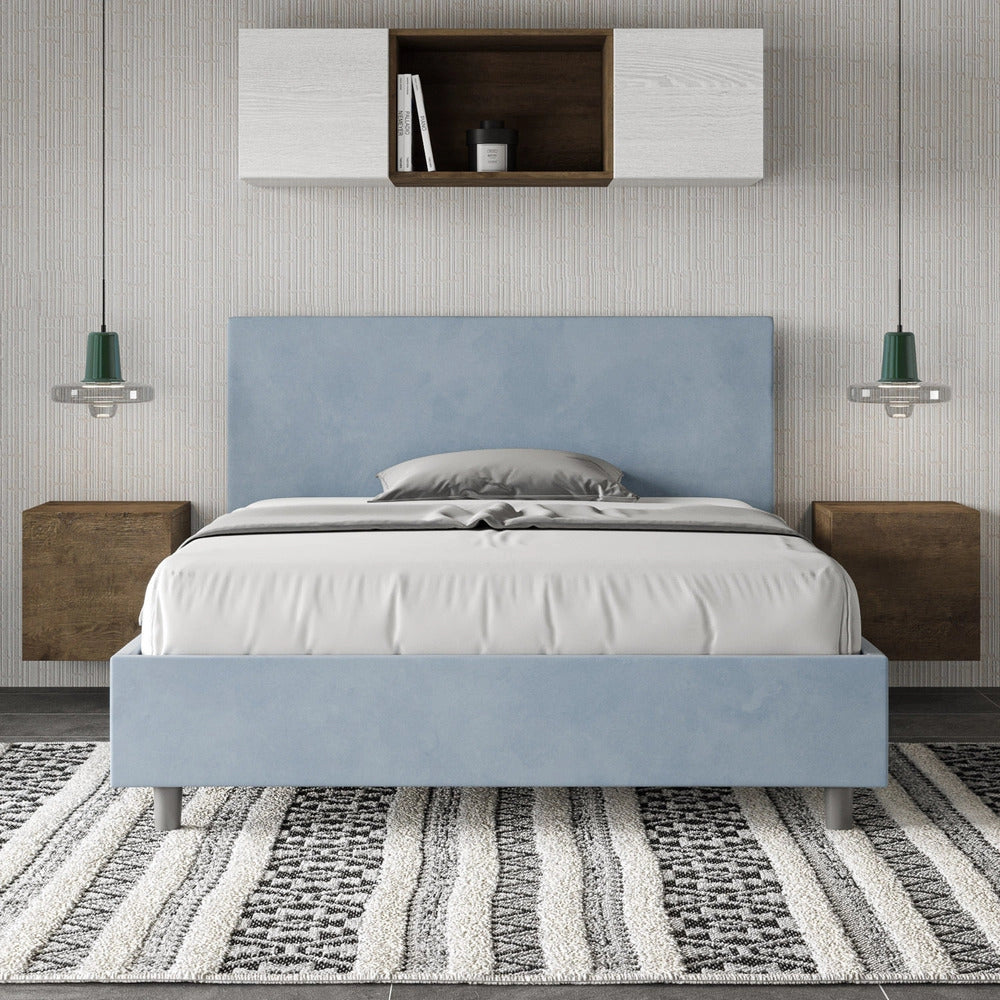 Letto Matrimoniale Francese 150x210 cm con Rete Adele Azzurro