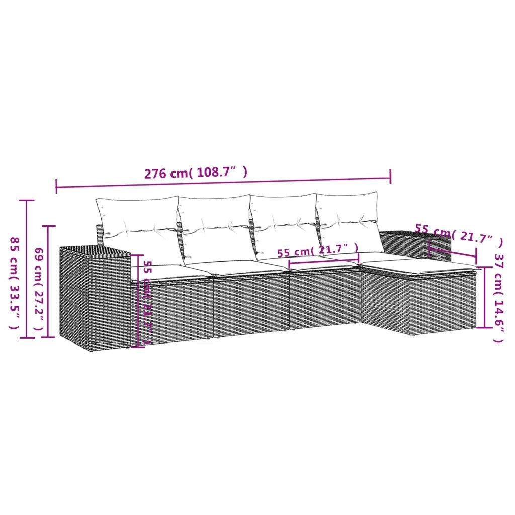 Set Divani da Giardino 5 pz | Set Salotto da Giardino con Cuscini in Polyrattan Nero