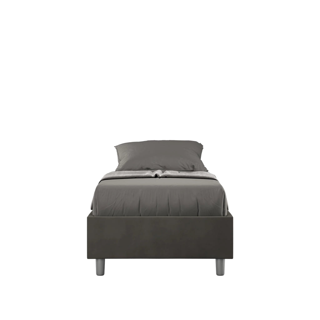 BS COM Letto singolo con rete imbottito 80x200 microfibra grigio
