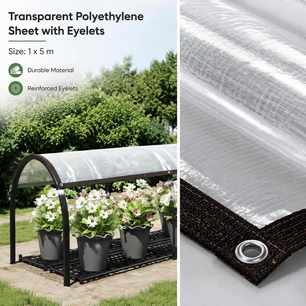 Telo trasparente con occhielli, 1x5 m, in polietilene, durevole e versatile, ideale per esterni, giardino e balcone