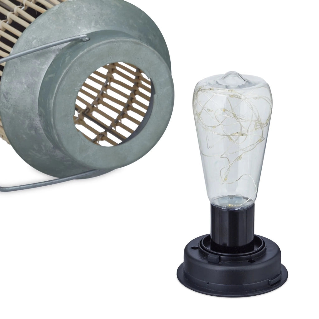 Lampada solare da giardino decorativa retrò per esterni 30 x 20 cm con catena luminosa a LED atmosfera accogliente in rattan nero 13_0011916