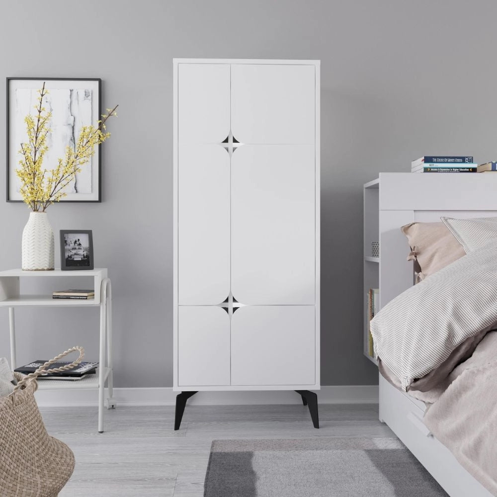 Armadio mobile multiuso Spark con 4 ante bianco 60x35.6x151H – Stile e organizzazione