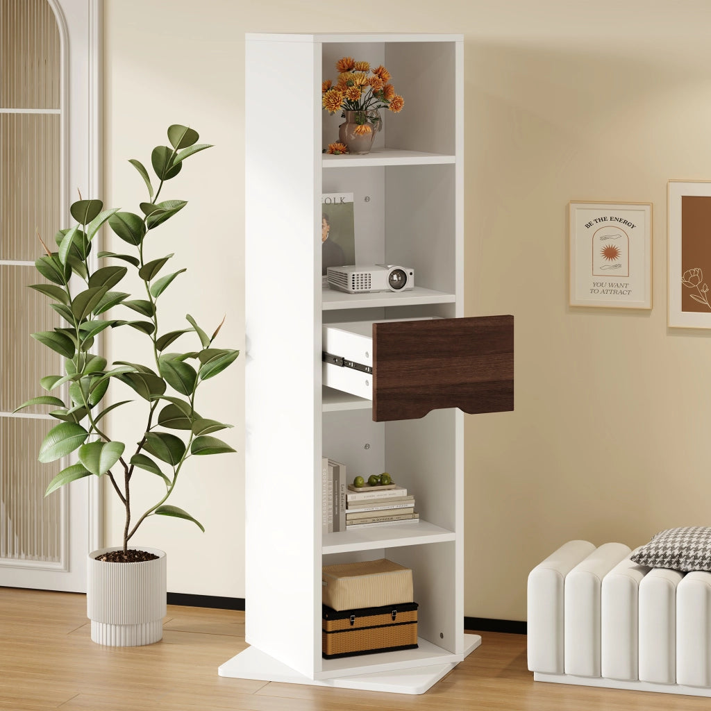 Vetrina girevole 45x45x168 cm con specchio a figura intera in MDF bianco