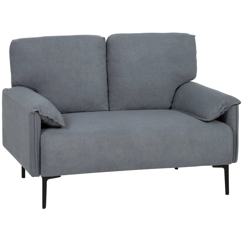Divano a 2 posti imbottito in tessuto grigio con braccioli; gambe in metallo e cuscini inclusi 127 × 72 × 84 cm
