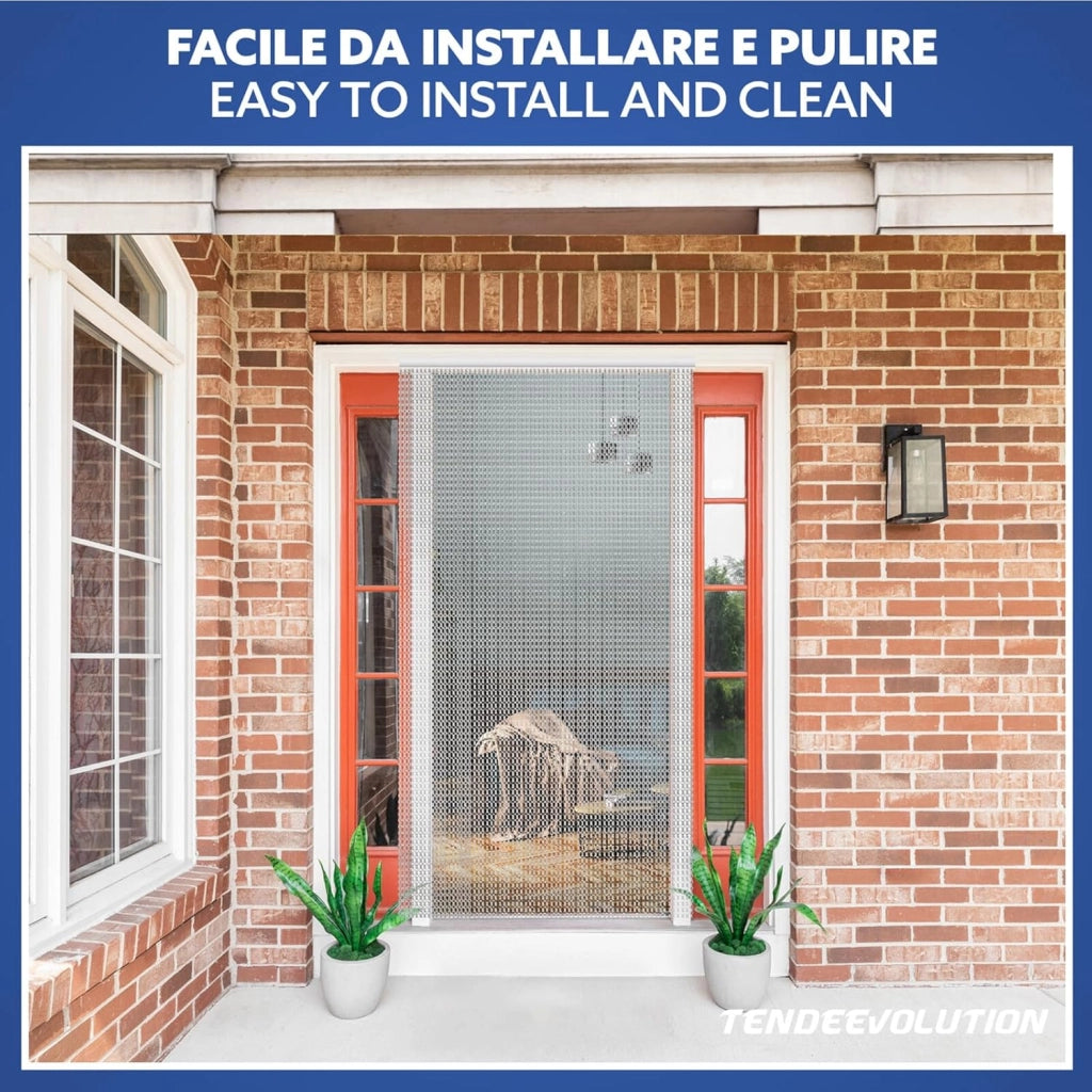 Tenda Catena Antimosche Alluminio Argento | Largh. 1,40m x Alt. 2,20m | Protezione Insetti, Porta, Esterno, Interno, Casa, Ufficio