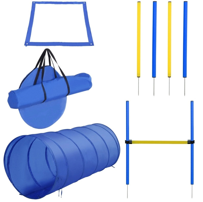 SET AGILITY per cane con tunnel, ostacoli e slalom, giallo, poliestere