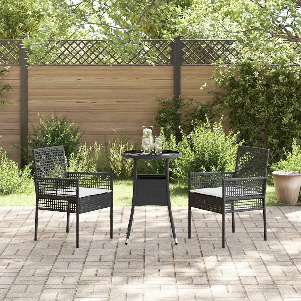 Set da Pranzo per Giardino 3 pcs Nero polyrattan 3334941