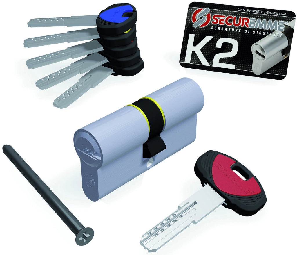 Securemme CILINDRO CROMO SATINATO K2 5 chiavi  mm. 75 (30+45)
