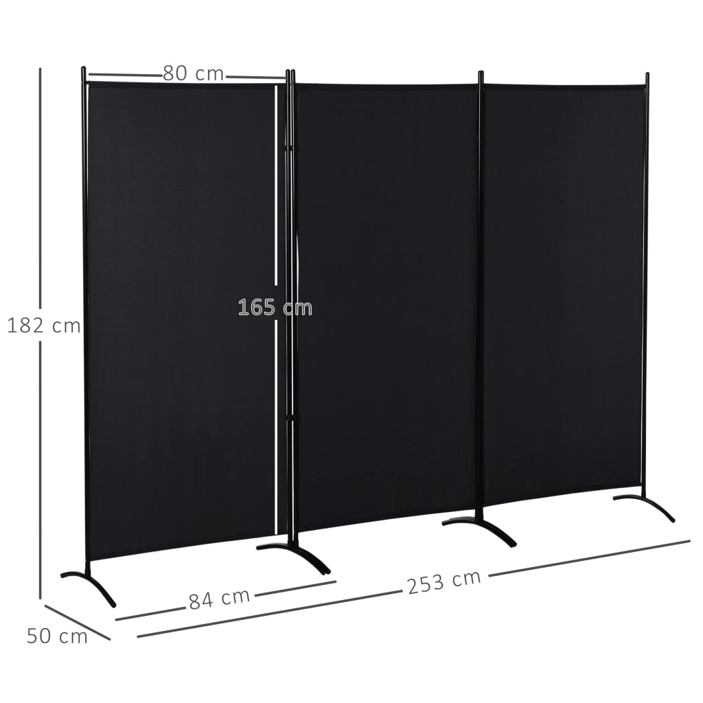 Paravento Separ¨¦ 3 Pannelli ¨C Xylo ¨C Metallo Nero 253x50x182 cm