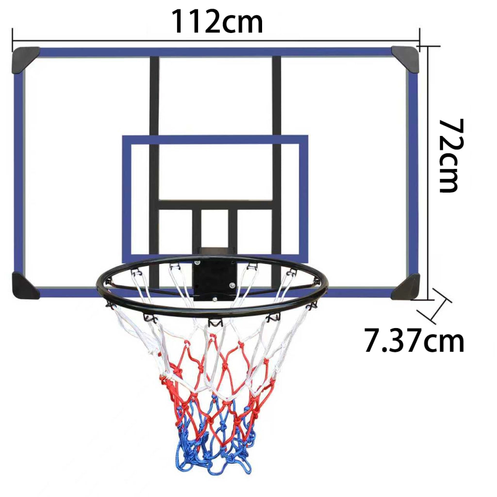 Canestro da basket a muro con tabellone infrangibile e anello, 112x72 cm, per interni ed esterni