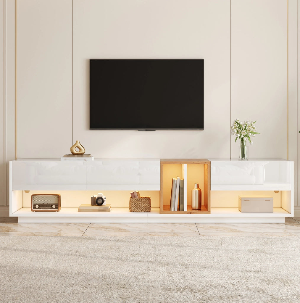 MOBILE TV con LED e controllo App 190x38x42 cm Bianco Lucido