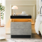 Comodino moderno con 2 cassetti, luci LED integrate, grigio