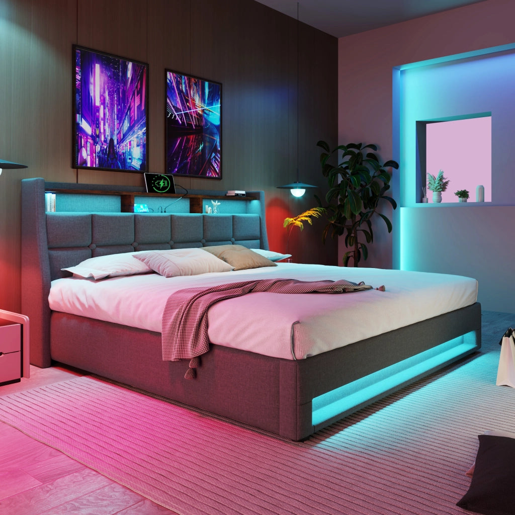 Letto imbottito 180x200 cm con illuminazione LED e USB