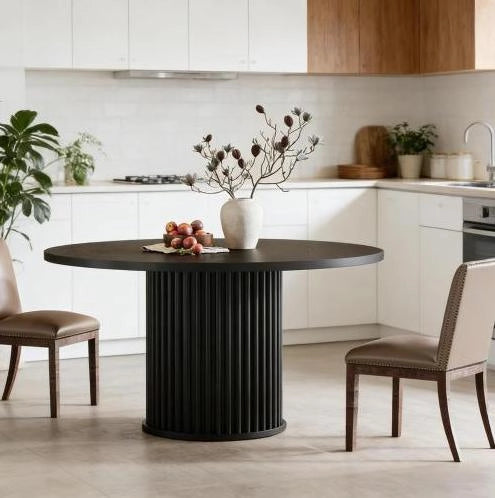 Tavolo da pranzo rotondo 120x120x76,5 cm in MDF nero per 6 persone