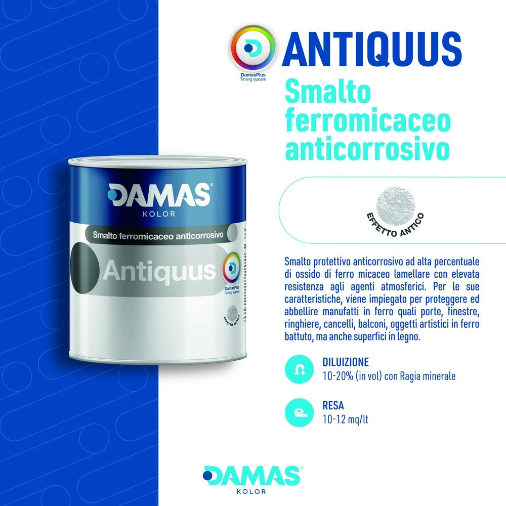 Damas antiquus smalto ferromicaceo antichizzato effetto ferro battuto *** formato 0,750 lt, colore- 012g grigio chiar...