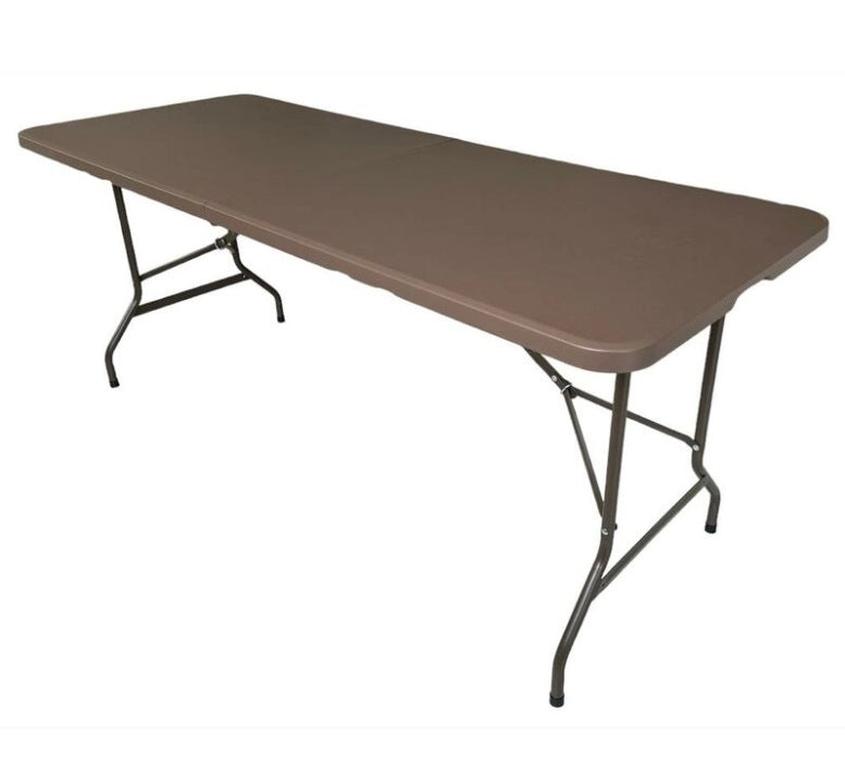 VERDELOOK | Tavolo Rettangolare Pieghevole, 180x70 H74 cm, Marrone, con Struttura in Metallo Verniciato, per Catering, uso Interni ed Esterni, Facile da Trasportare con Maniglia