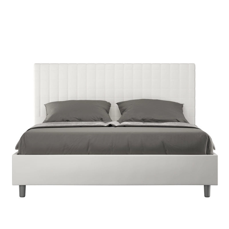 Letto imbottito Letto Matrimoniale alla Francese 150x210 cm Sunny - Bianco,Similpelle,Contenitore