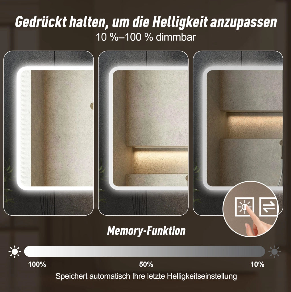Specchio da bagno LED 111x71x7 cm con antiappannamento; 3 colori luce e memoria