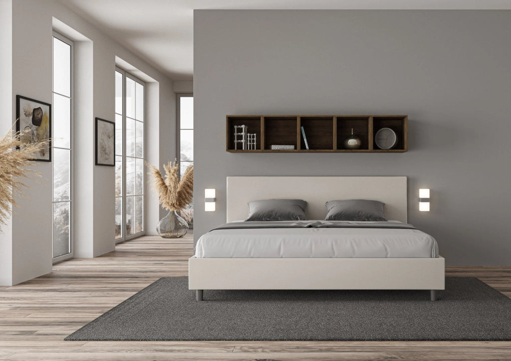 Letto Matrimoniale 160x200 cm con Rete e Contenitore Adele Bianco