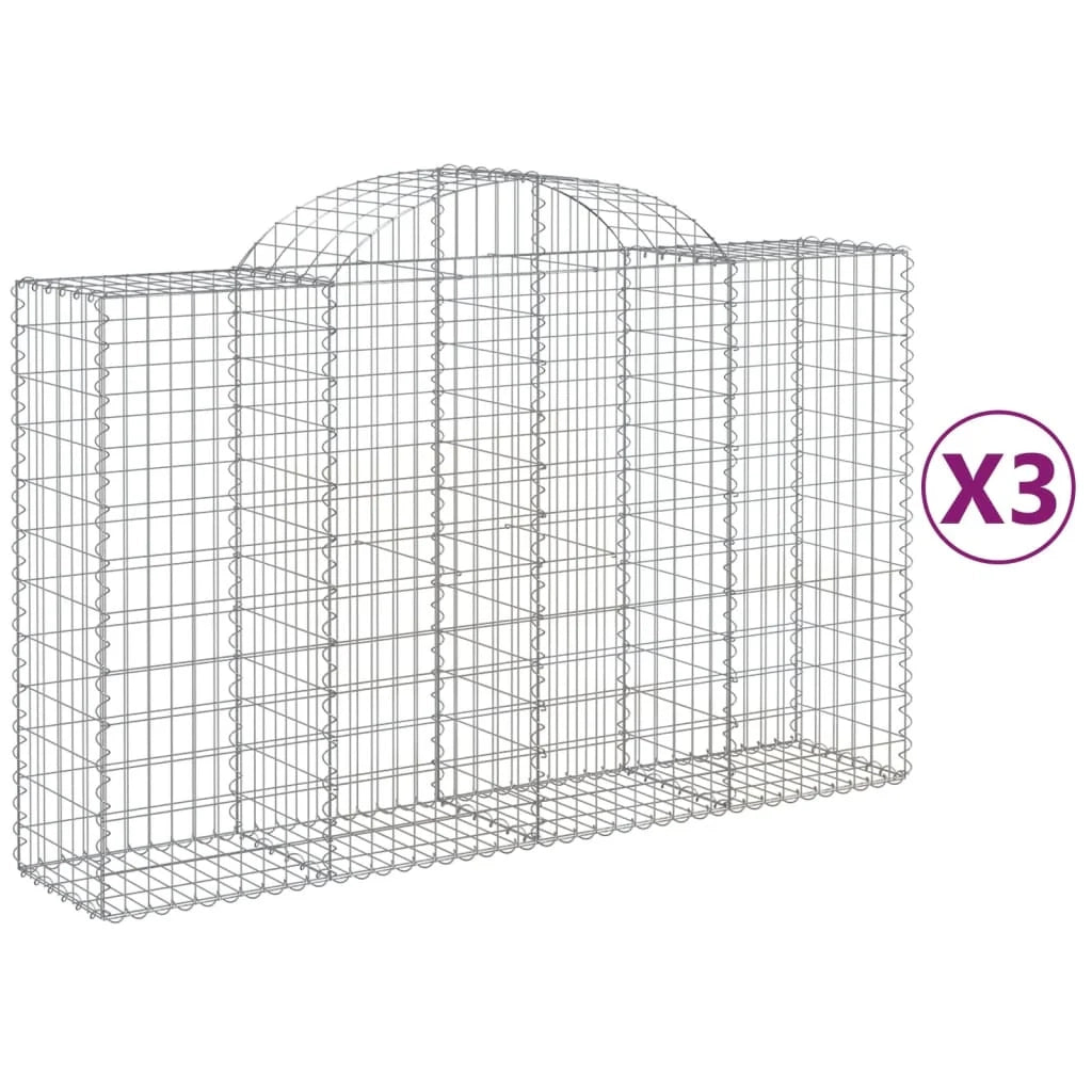 Cestini gabbioni recinzione a gabbia muro di contenimento ad arco 3 pezzi 200 x 50 x 120/140 cm ferro zincato argento 02_0040746